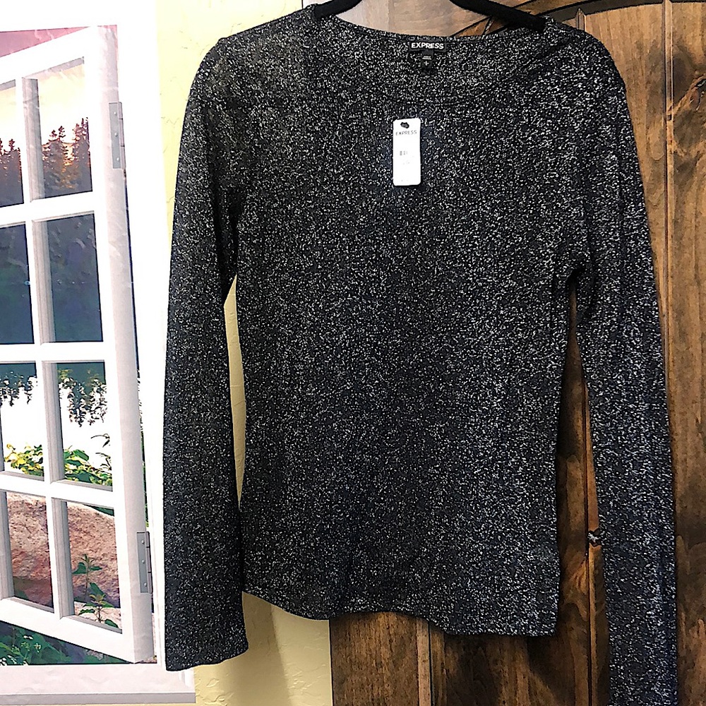 NWT Express Black Metallic lightweight sheer Top